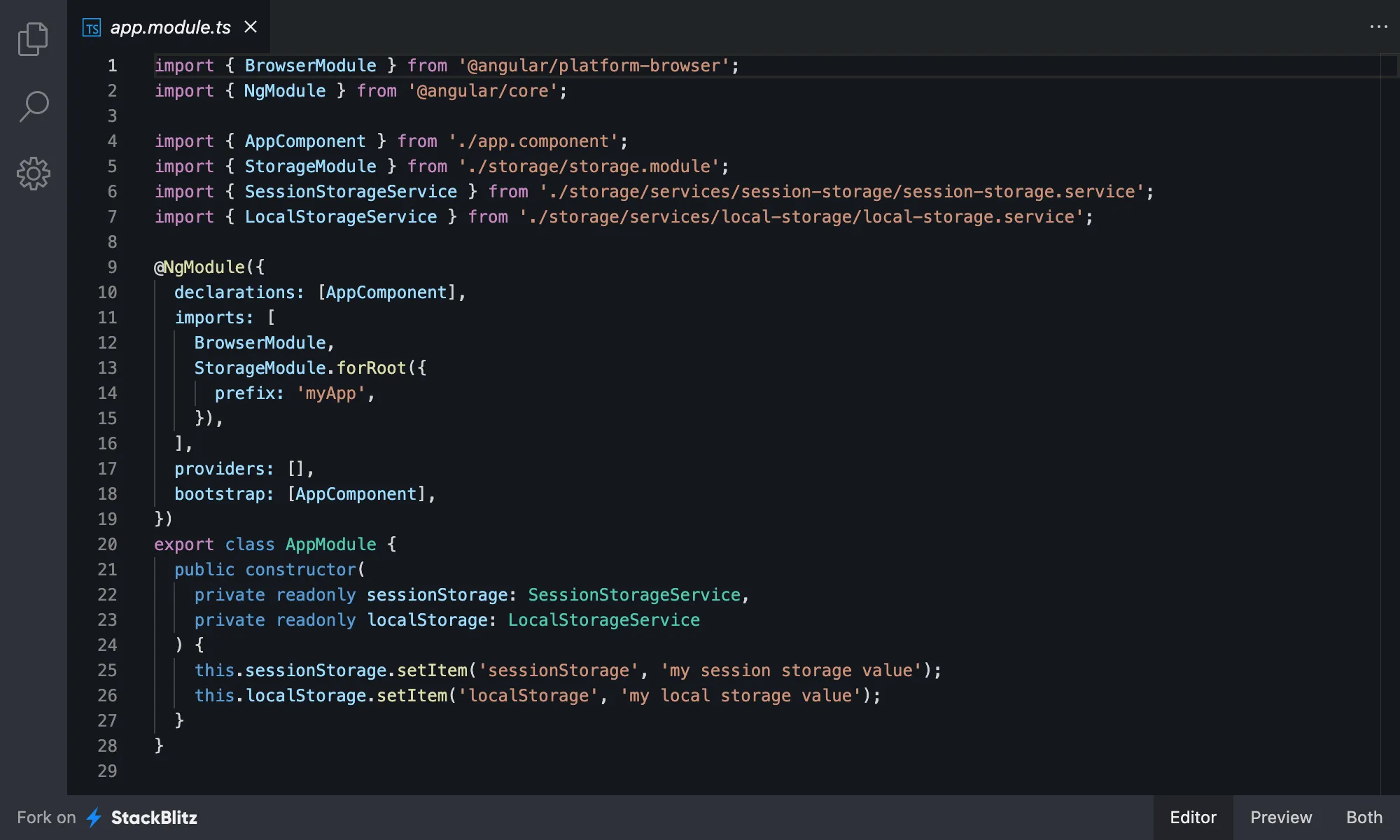 Click the screenshot to open the code example on StackBlitz (opens in a new tab). StackBlitz example: app.module.ts